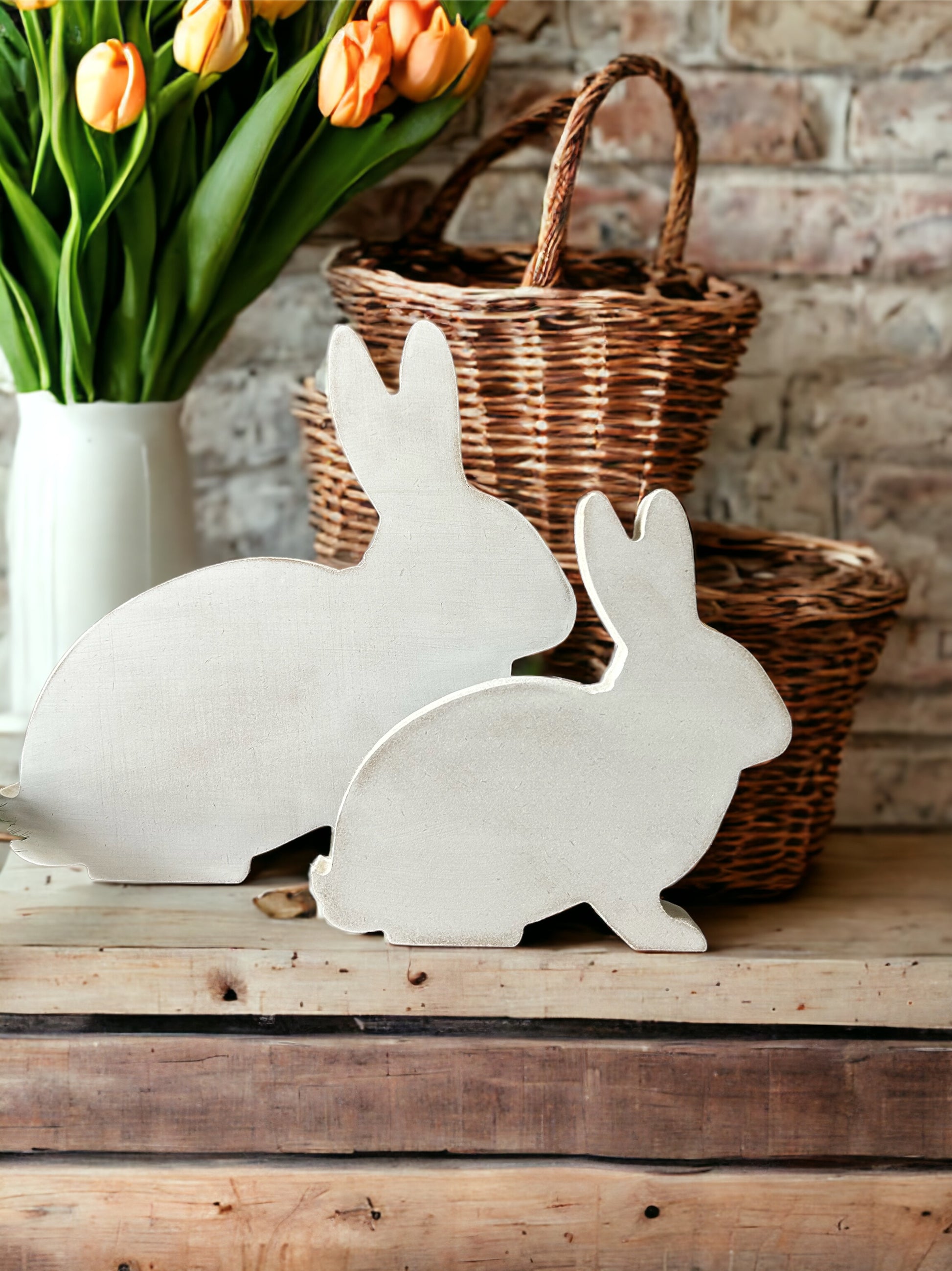 White wood Easter bunnies