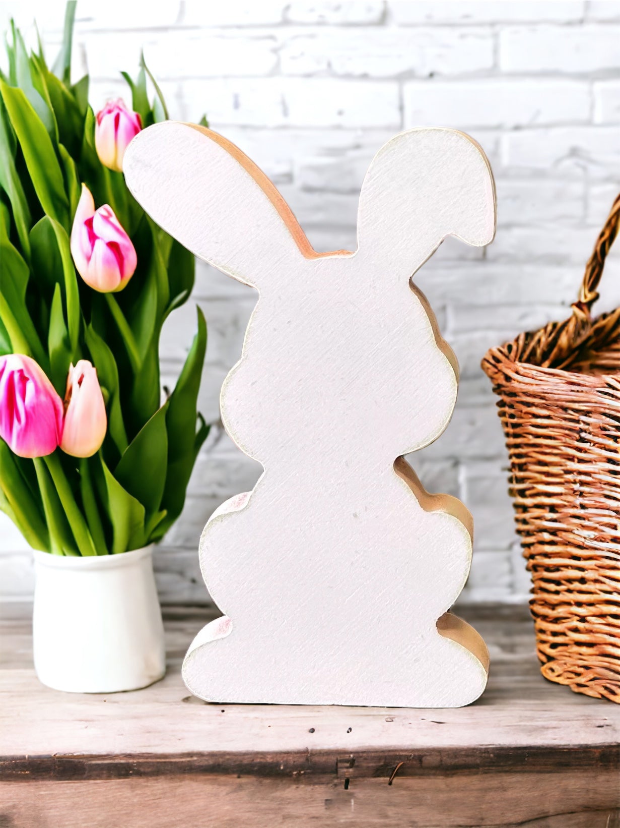 Pink wood Easter bunny