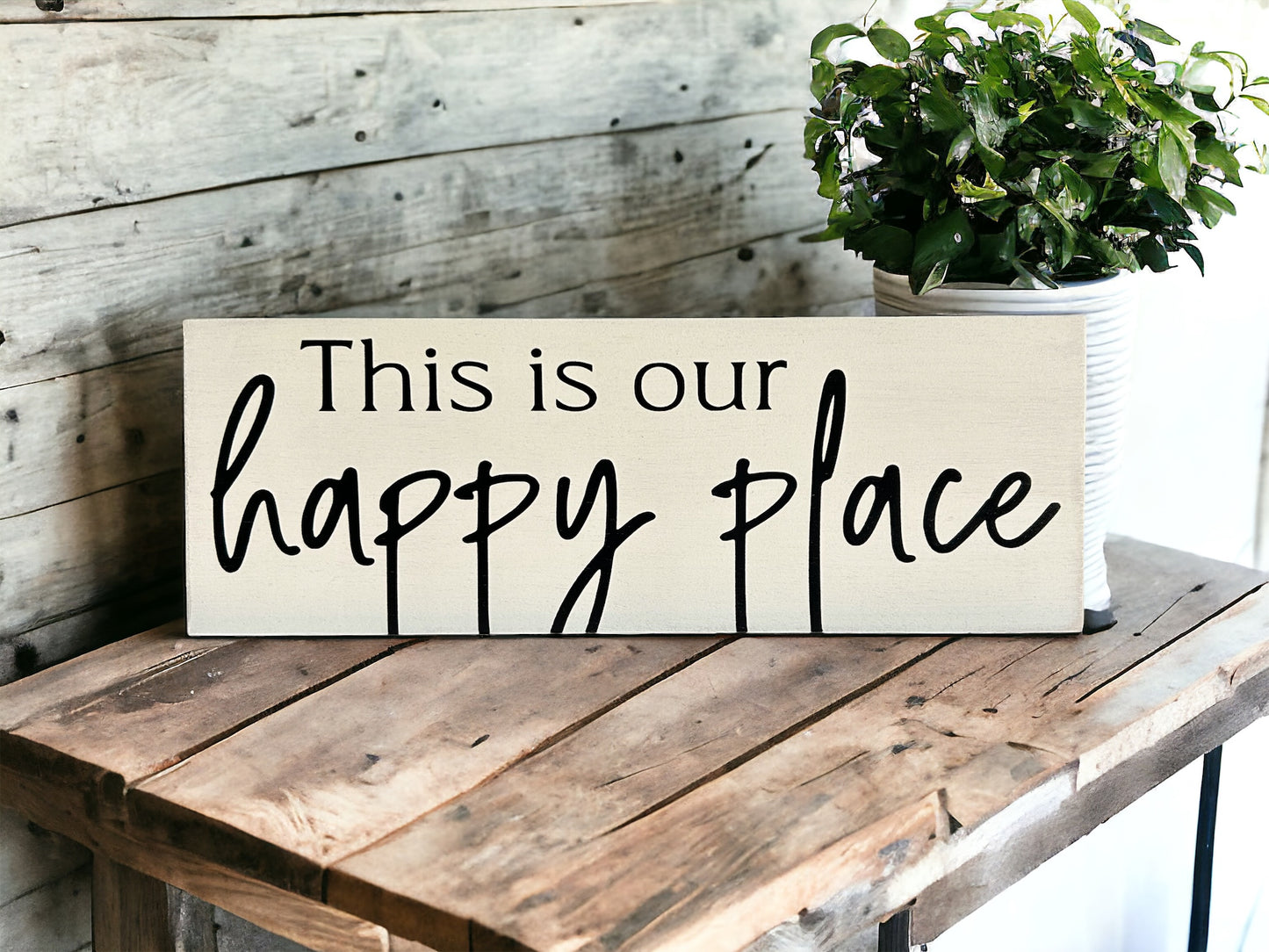 This is Our Happy Place - Rustic Wood Shelf Sitter
