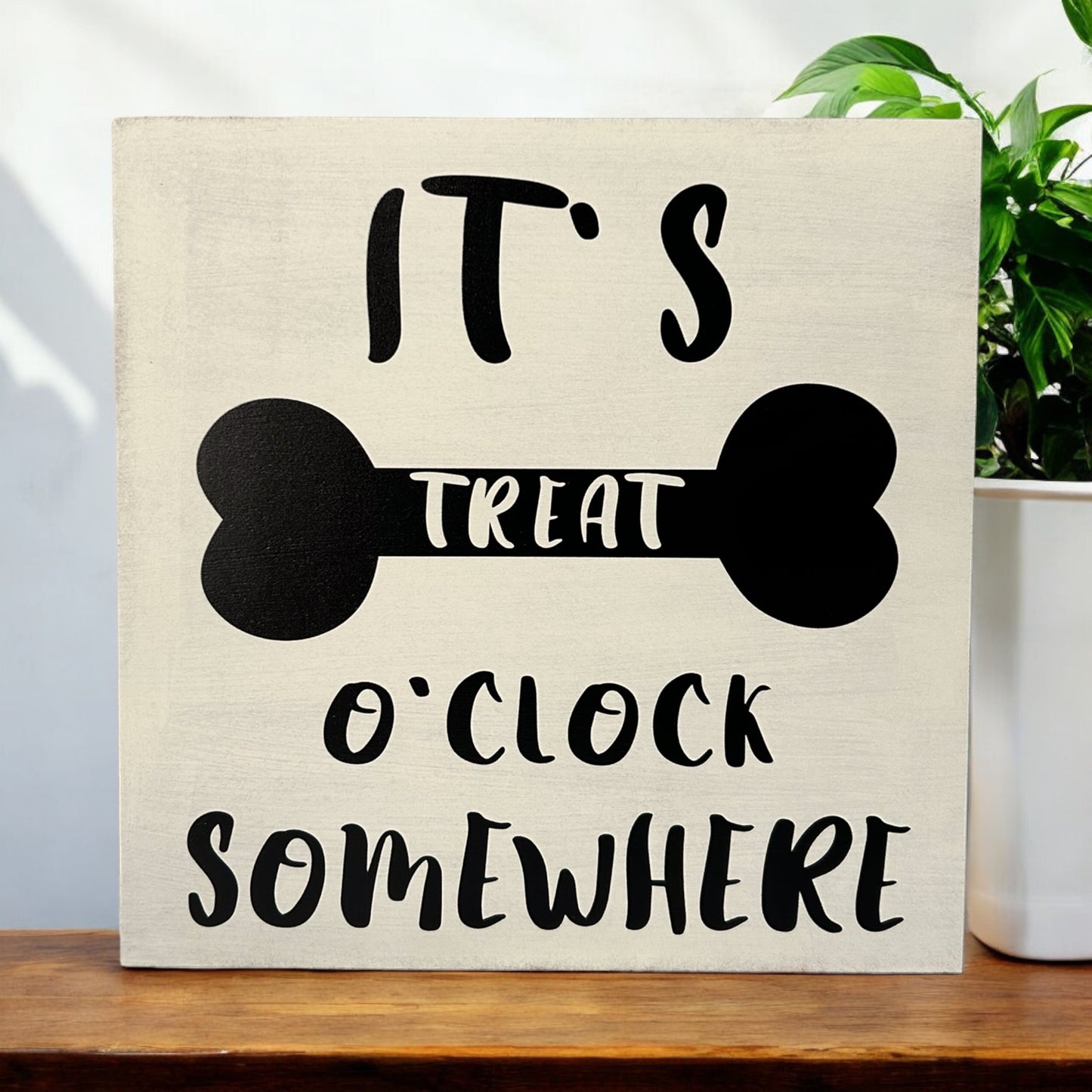 Treat O Clock - Rustic White Wood Dog Sign