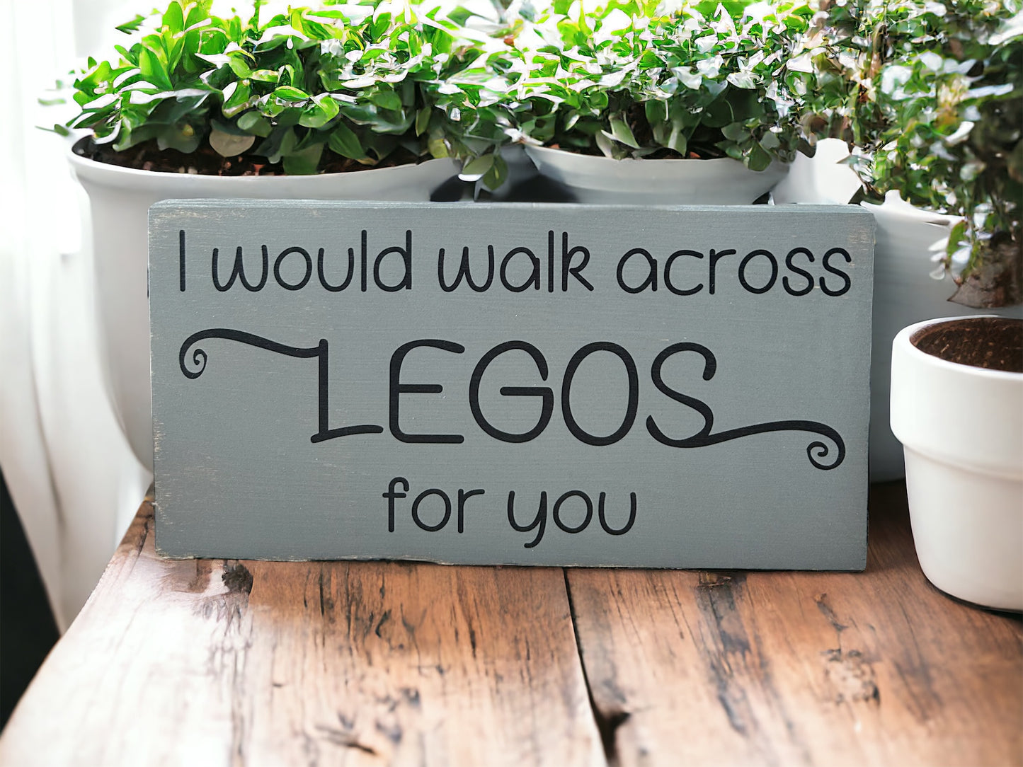 Walk Across Legos - Funny Rustic Wood Sign