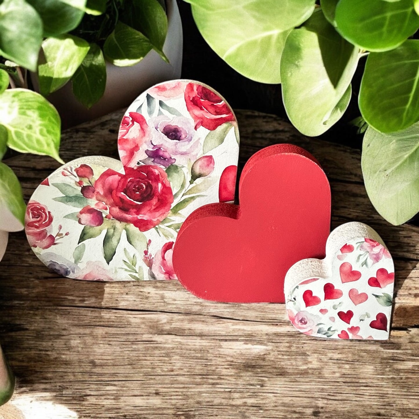 Valentine’s Day Wood Hearts - Watercolor Floral Design