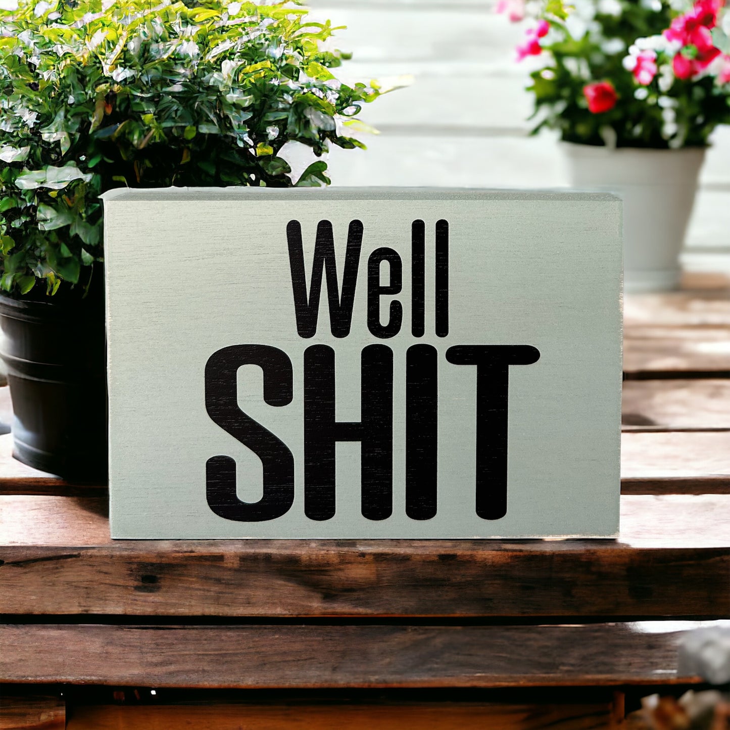 Well Shit - Funny Rustic Wood Black Sign