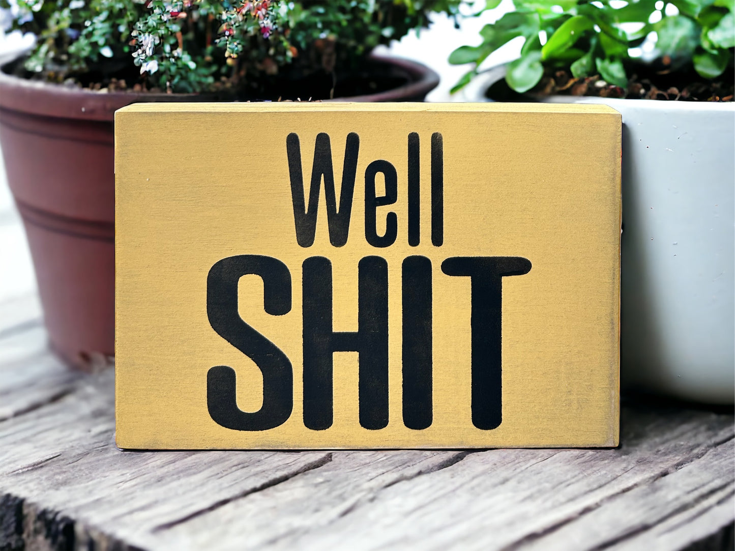 Well Shit - Funny Rustic Wood Black Sign