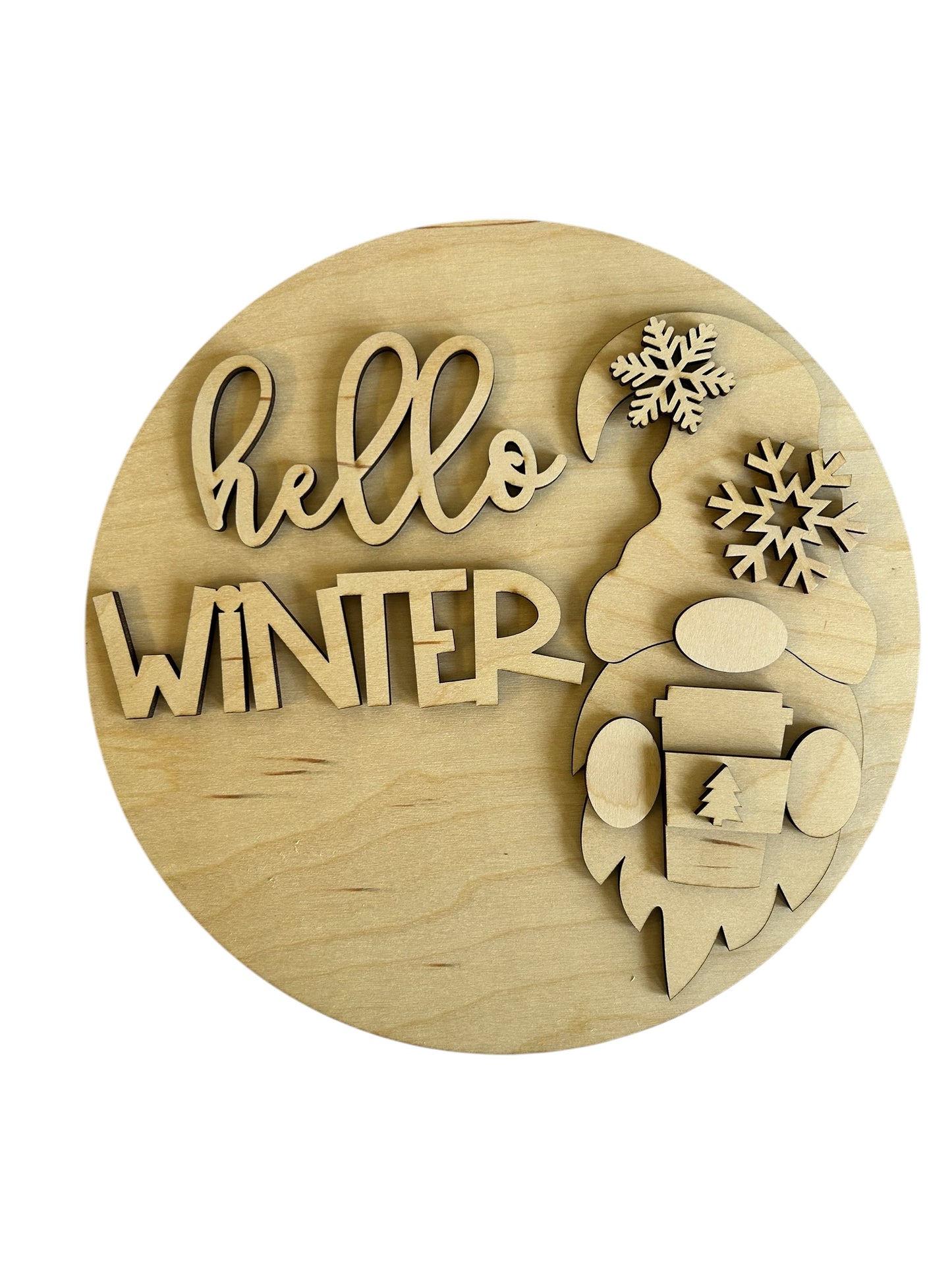 Hello Winter DIY Wood Gnome Round Blank