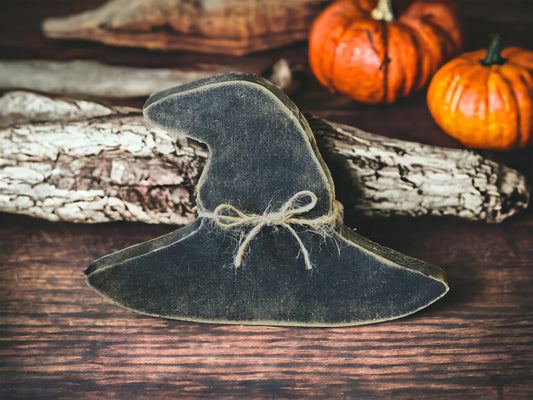 Primitive Wood Halloween Witch's Black Hat Sitter