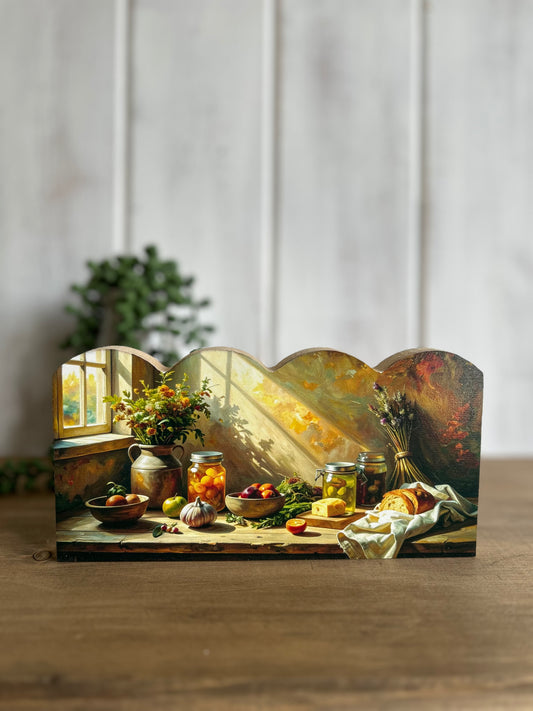 Colonial Kitchen - Rustic Spring Decor Scalloped Wood Sign