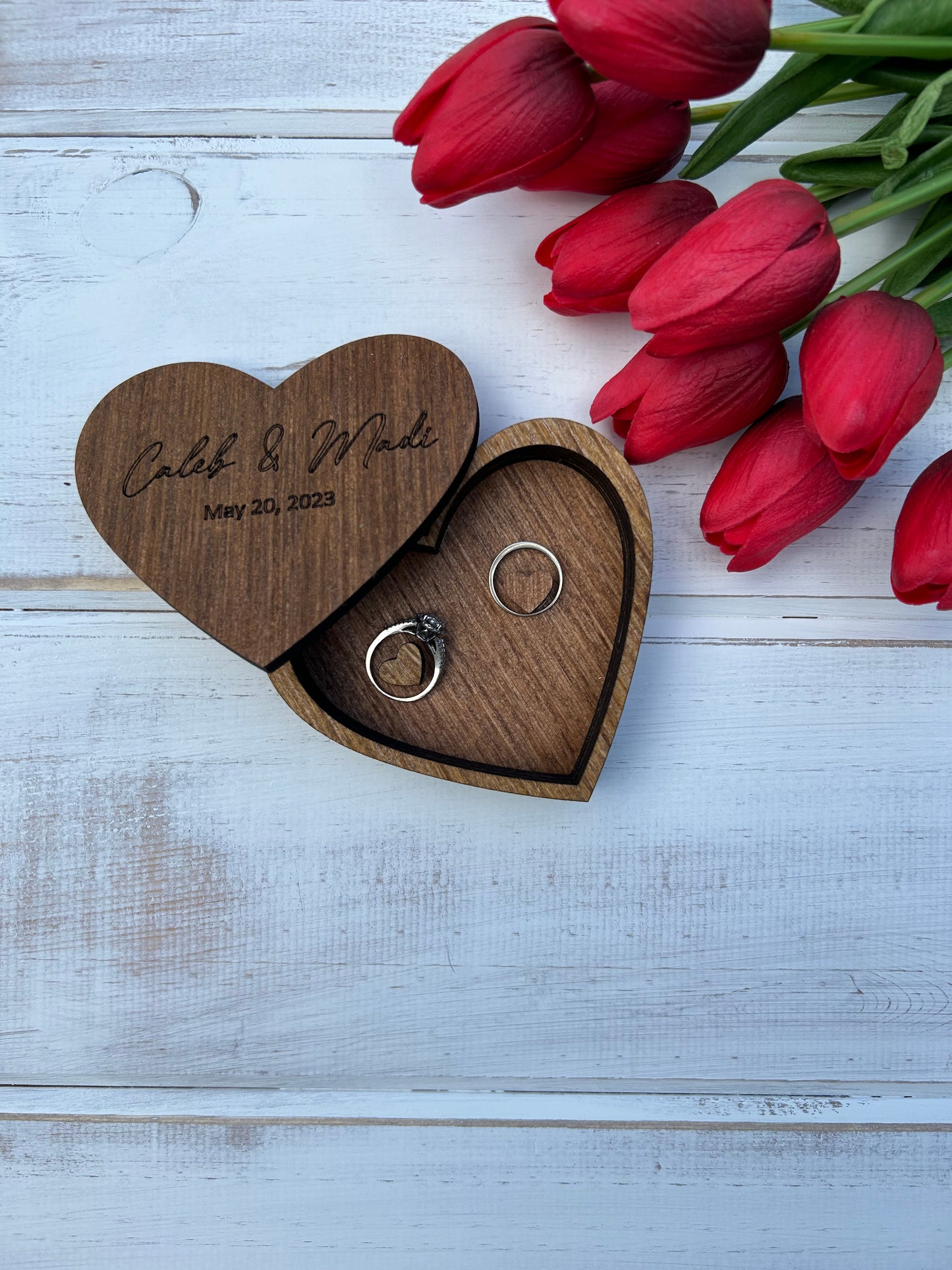 Customizable wood heart ring box