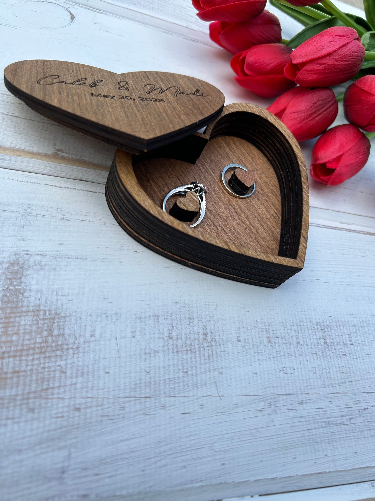 Customizable wood heart ring box