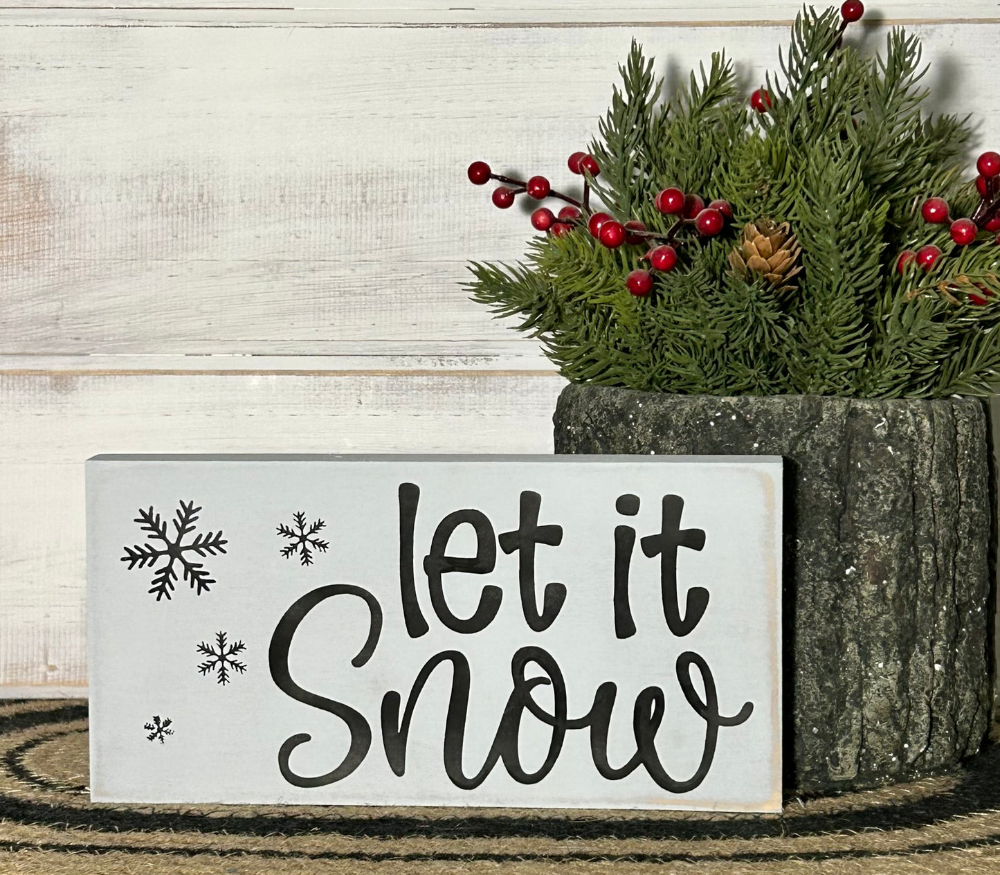 Let it Snow - Rustic Wood Winter Shelf Sitter