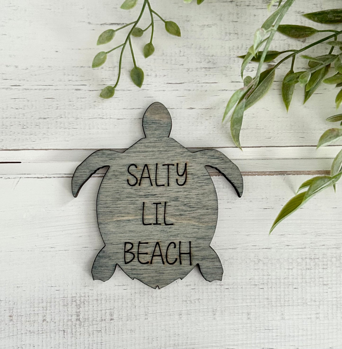 Salty Lil Beach Turtle Wood Magnet
