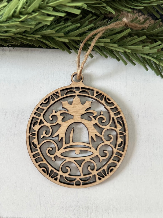 wood Christmas bell ornament