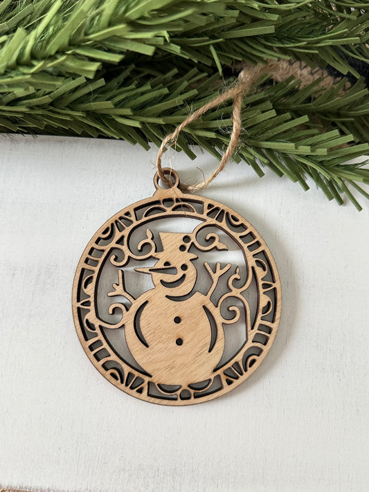 Wood Ornament - Snowman Design