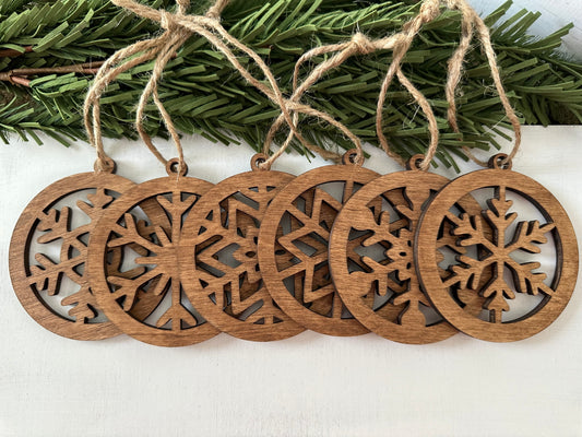 Snowflake Wood Ornaments - Early American Finish