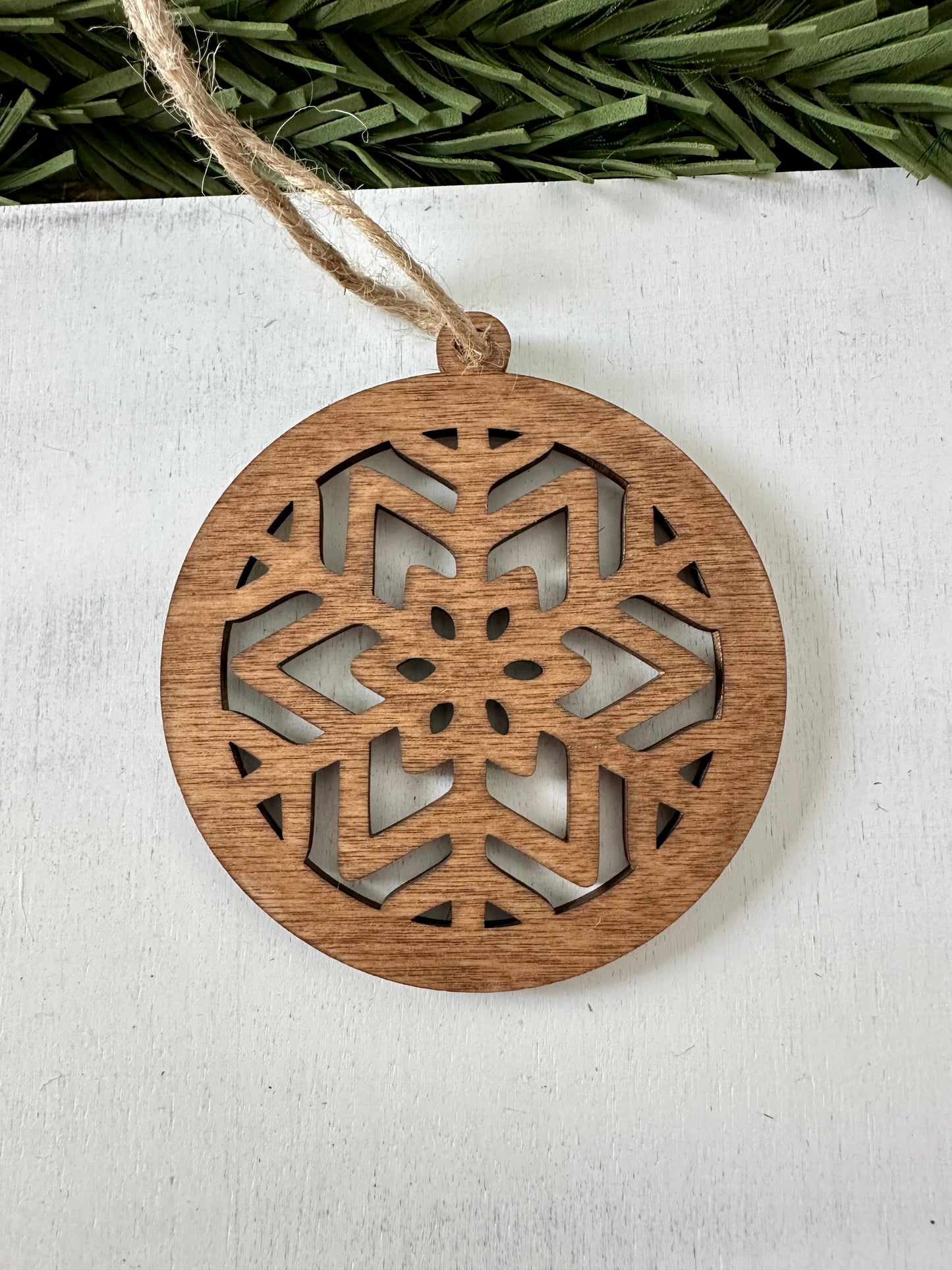 Snowflake Wood Ornaments - Early American Finish