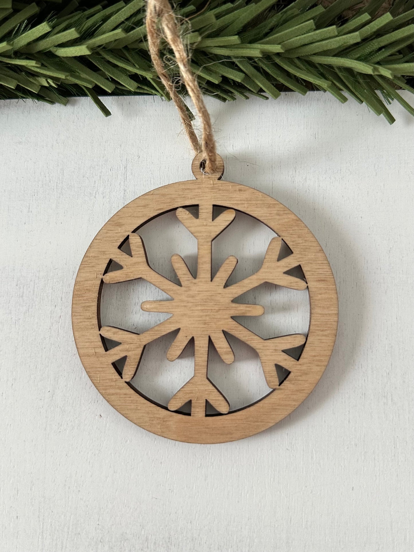 Snowflake Wood Ornaments - Flagstone Finish
