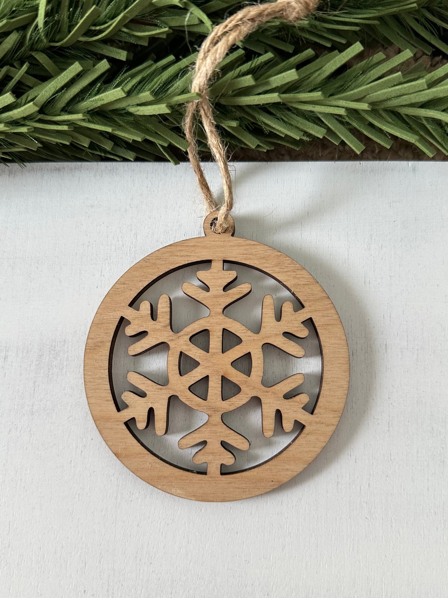 Snowflake Wood Ornaments - Flagstone Finish