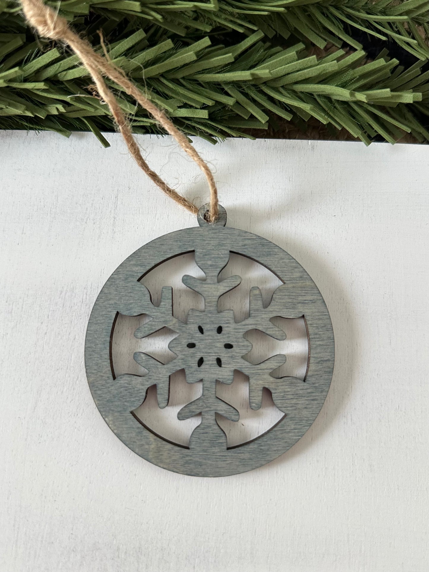 Snowflake Wood Ornaments - Navy Finish