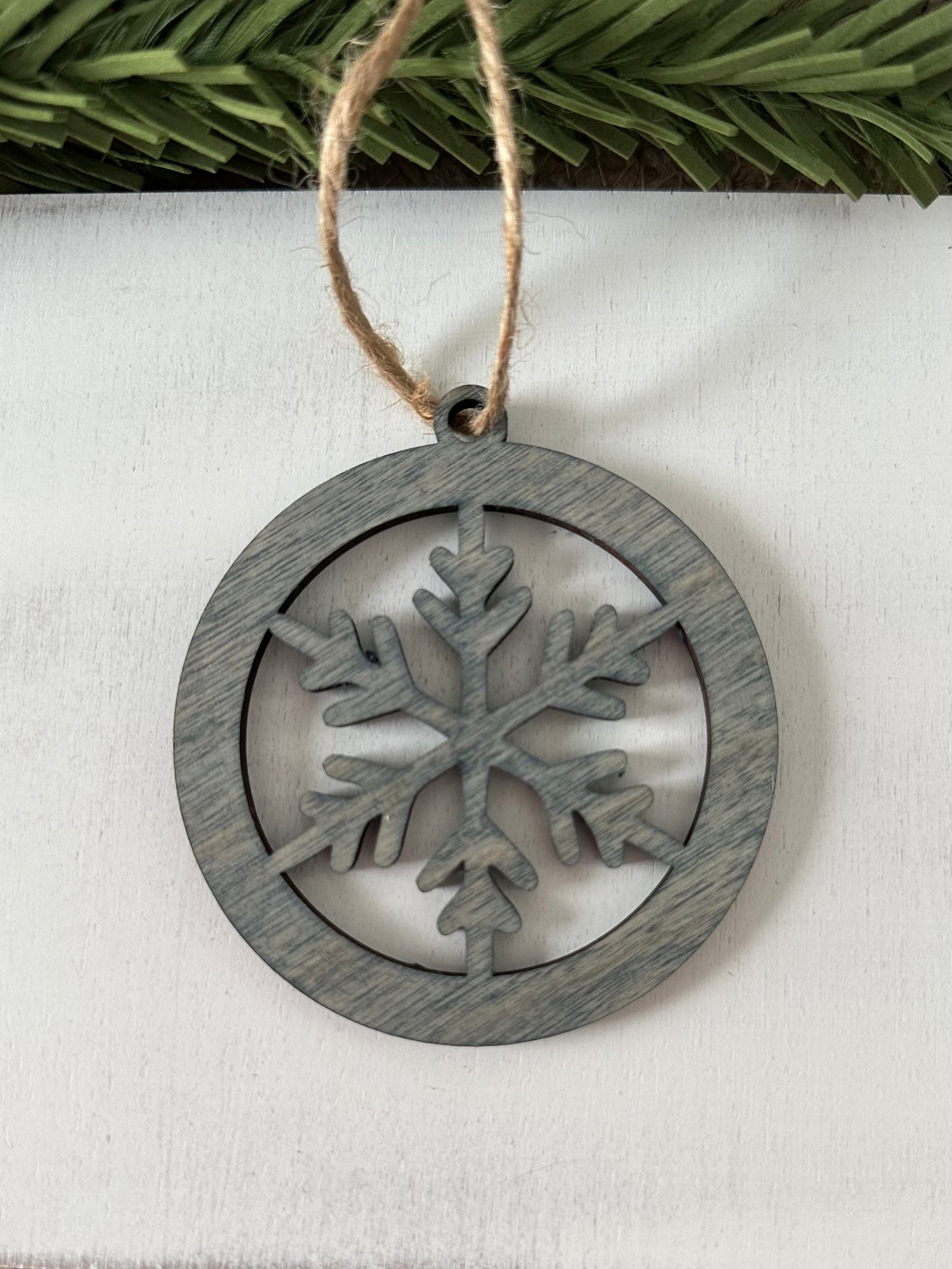 Snowflake Wood Ornaments - Navy Finish