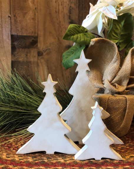 Primitive Wood Christmas Tree Sitters - Star Topper Style