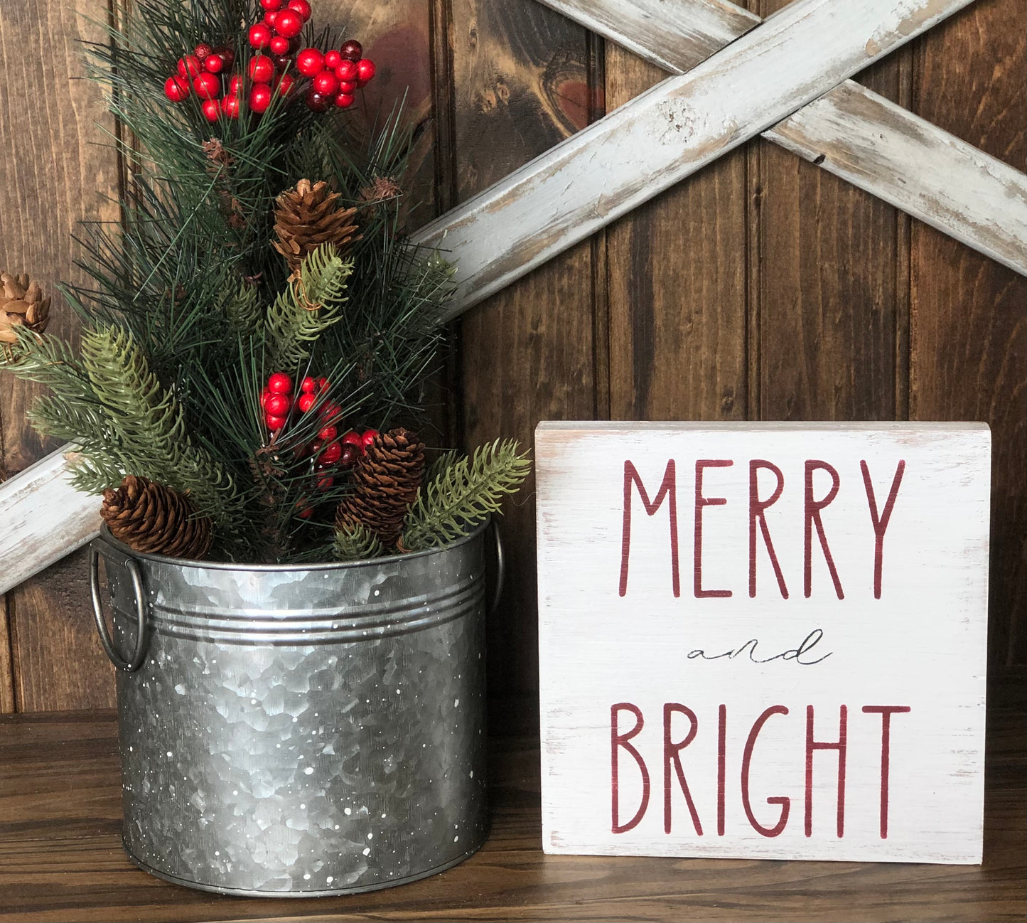 "Merry and bright" wood sign