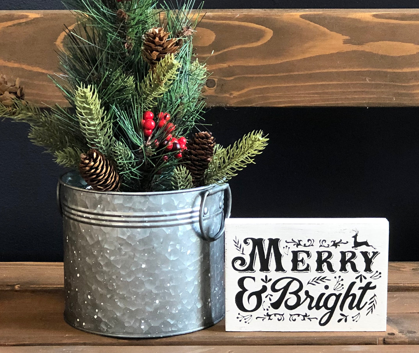 "Merry and bright" wood sign