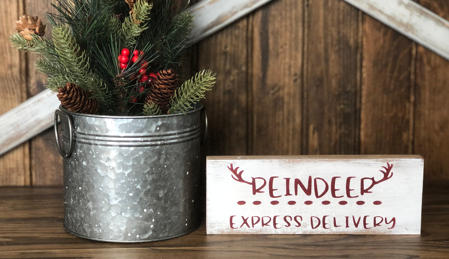 Reindeer Express Delivery-Rustic Wood Christmas Shelf Sitter