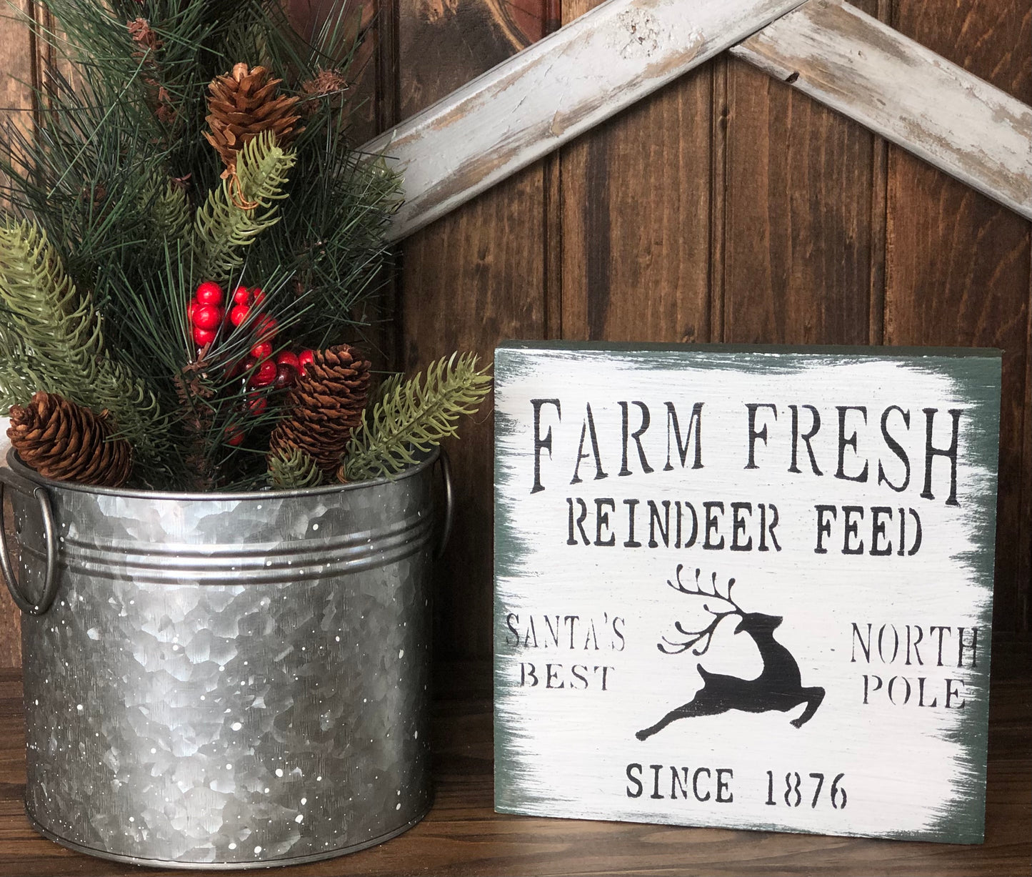 "Reindeer feed" wood sign